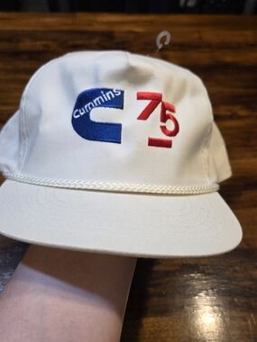 Vintage 80s Cummins Diesel 75 Snapback   Adjustable Hat Youngan Hat Co White